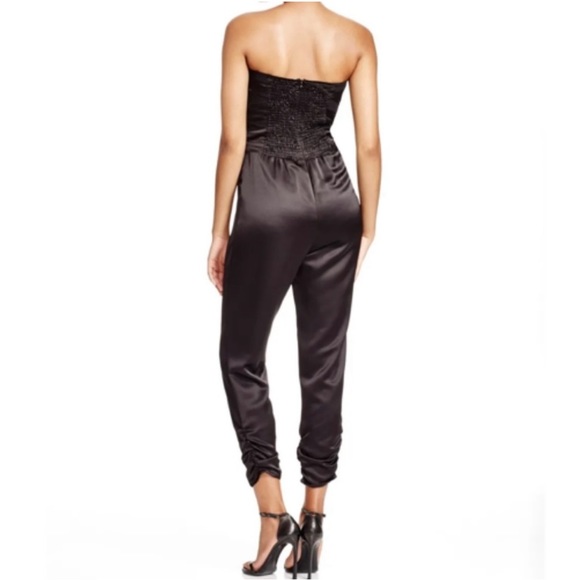 PARKER Carmela Strapless Sweetheart Neck Stripe & Smock Jumpsuit, Black, Small - Picture 2 of 5